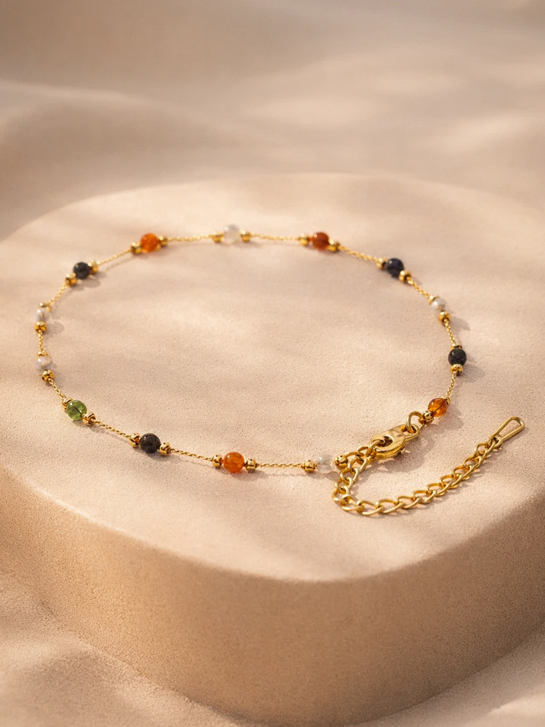 Demi Fine 18K Gold Plated Stainless steel Multicolor Beaded Chain Anklet Length - 20.5 cm