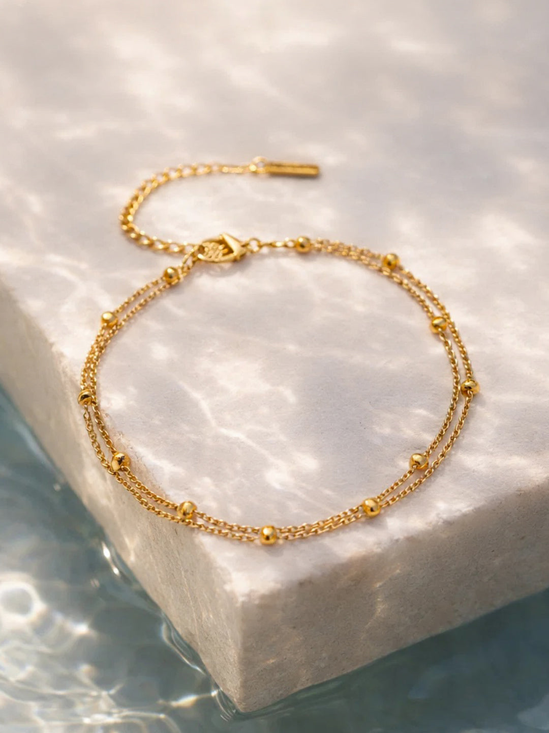 Demi Fine 18K Gold Plated Stainless steel Layered Chain Bead Detail Anklet Length - 20.5 cm