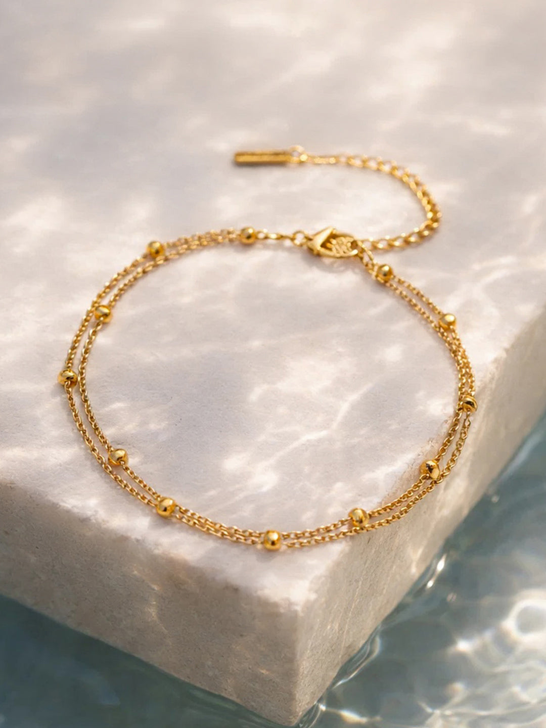 Demi Fine 18K Gold Plated Stainless steel Layered Chain Bead Detail Anklet Length - 20.5 cm