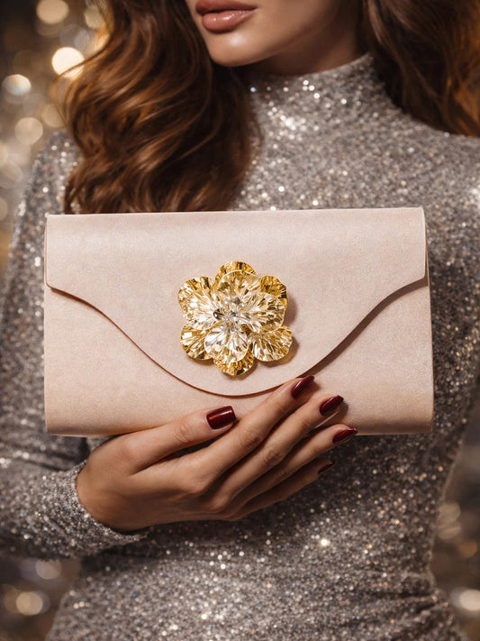 Gold Bloom Embellished Satin Clutch フリーサイズ