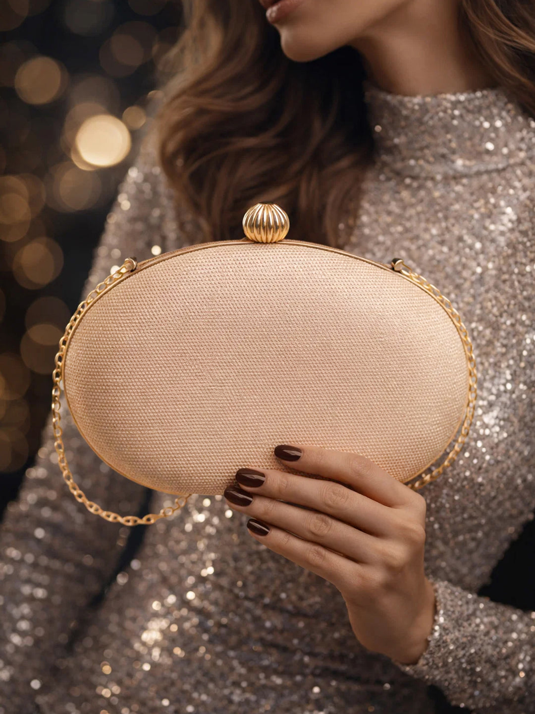 Metallic Gold Oval Evening Clutch フリーサイズ