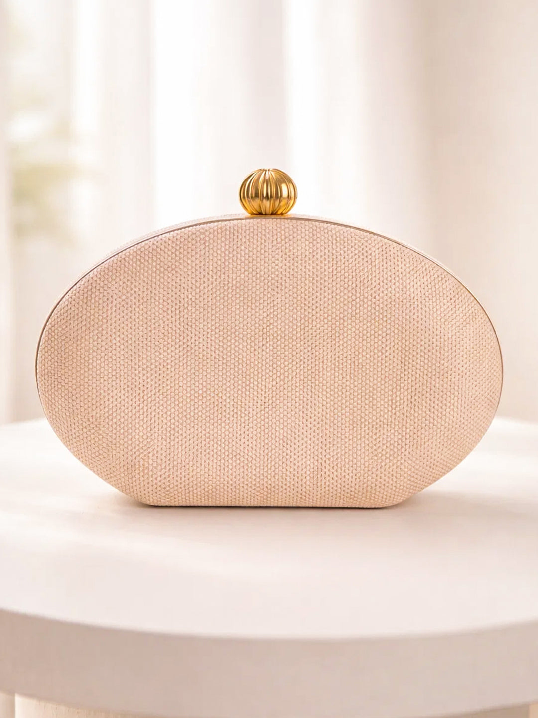 Metallic Gold Oval Evening Clutch フリーサイズ