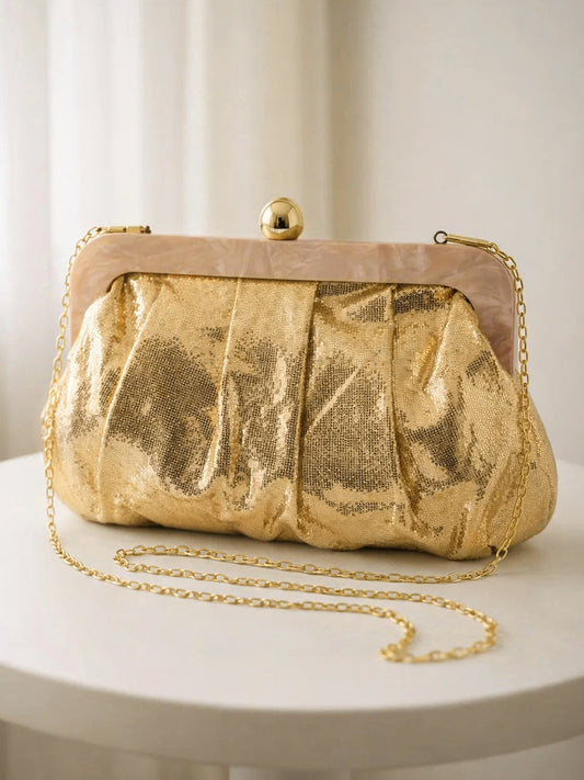 Luxe Gold Sequin Draped Clutch Bag フリーサイズ