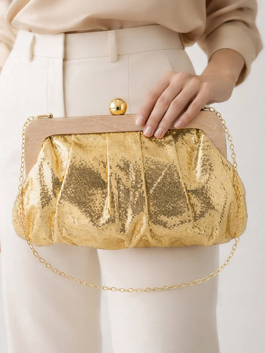 Luxe Gold Sequin Draped Clutch Bag フリーサイズ