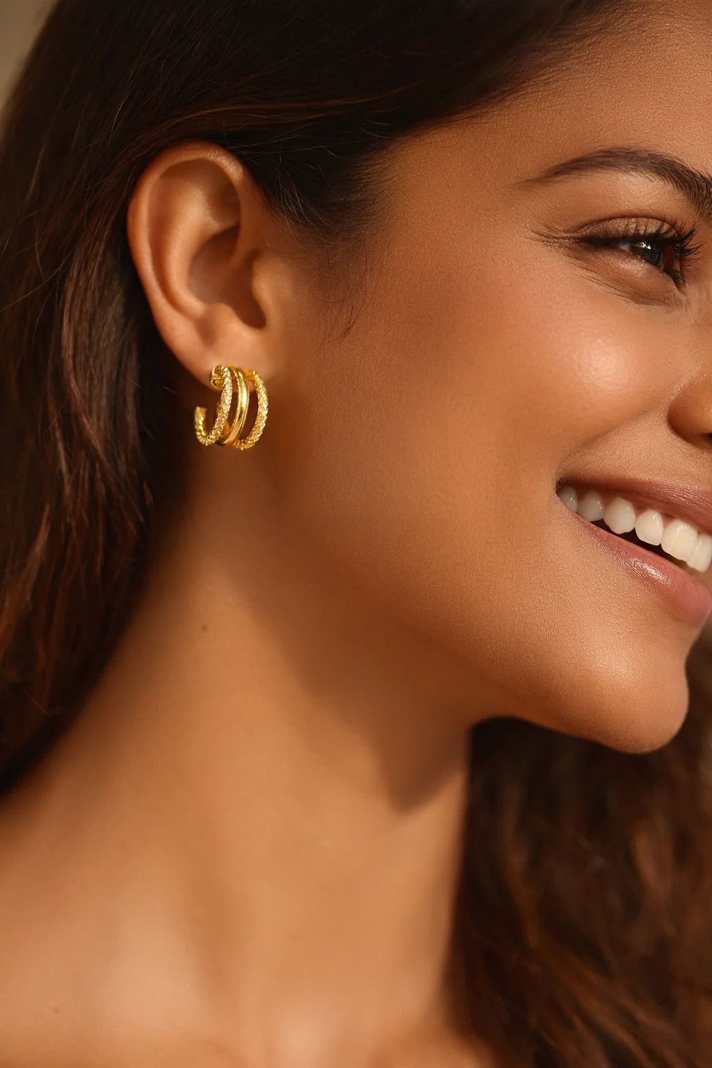 【Rubans】 Gold Plated Twisted Sculpted Hoop Earrings Set｜ゴールドメッキ ツイスト スカルプテッド フープイヤリング 3組セット