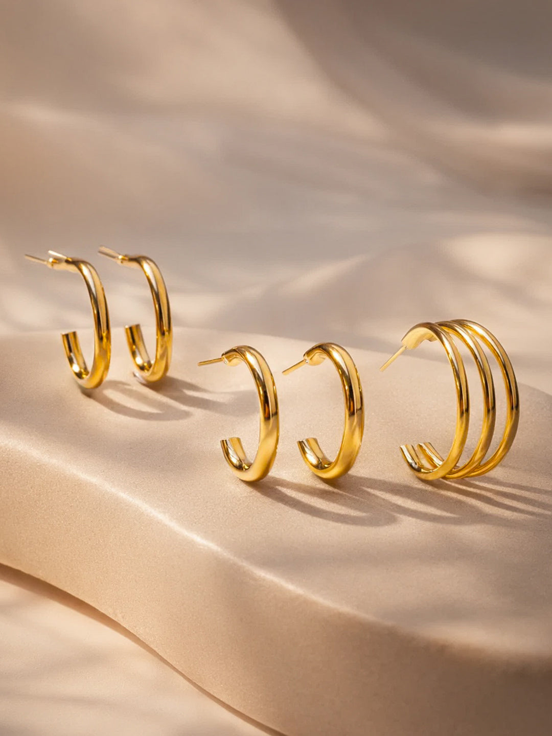 【Rubans】 Gold Plated Circular Half Hoop Earrings Set｜ゴールドメッキ サークル ハーフフープ イヤリング 3組セット