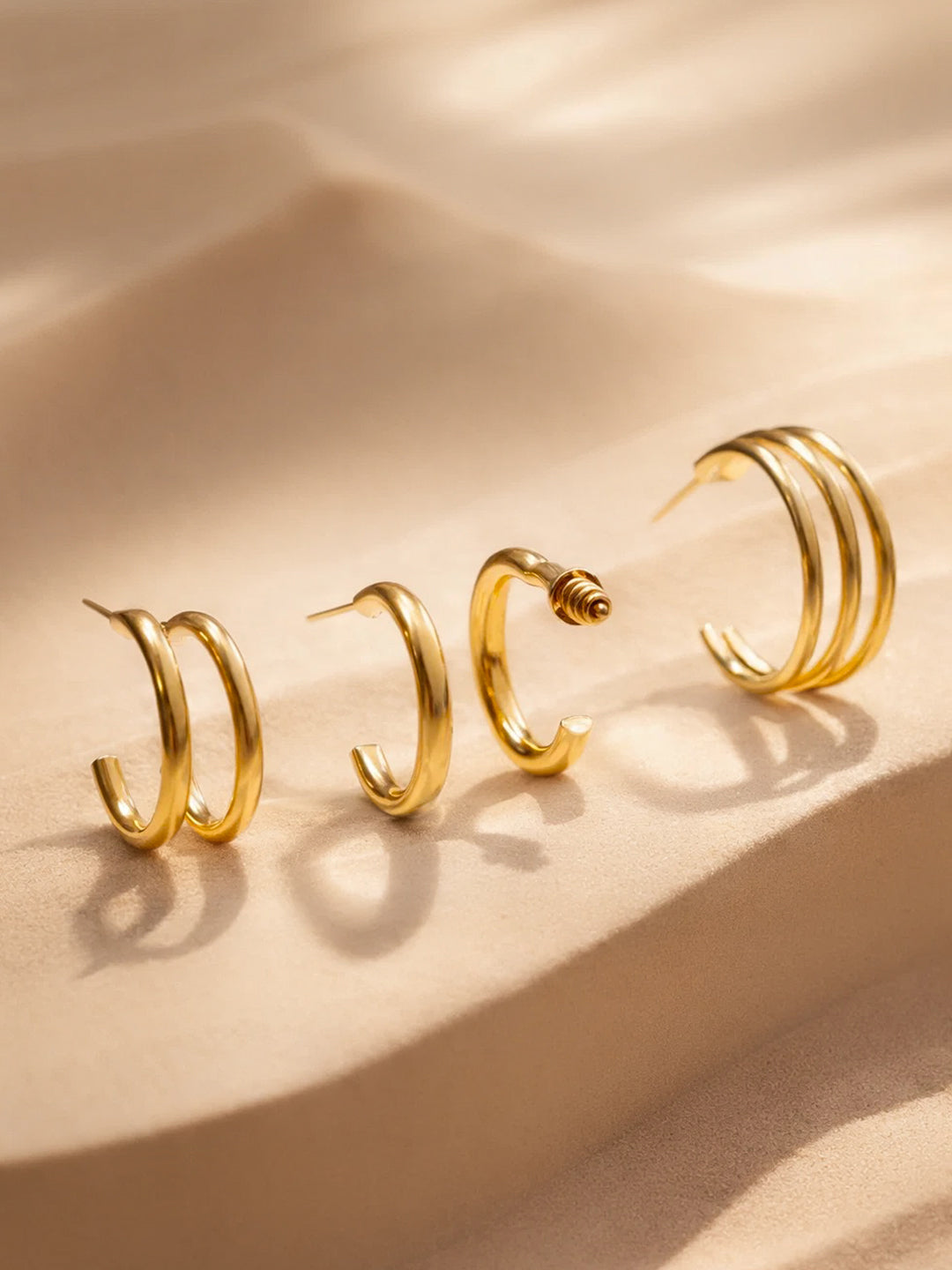 【Rubans】 Gold Plated Circular Half Hoop Earrings Set｜ゴールドメッキ サークル ハーフフープ イヤリング 3組セット