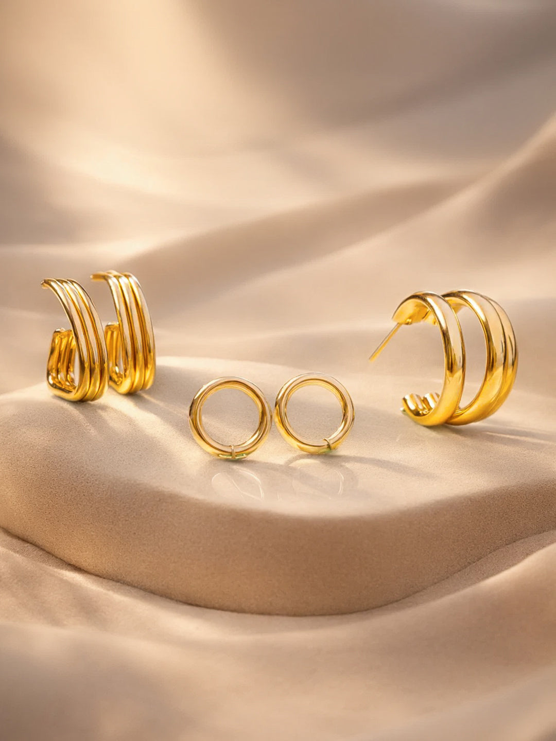 【Rubans】 Gold Plated Hoop Earrings Set｜ゴールドメッキ フープイヤリング 3組セット