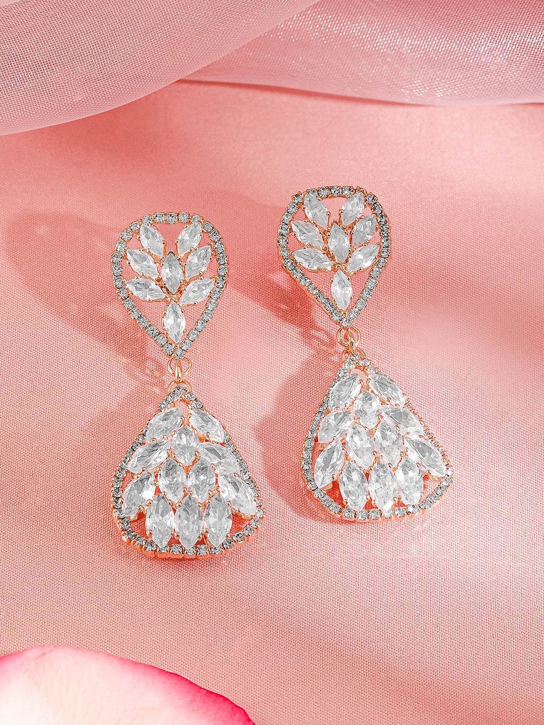 Crystal Embellished Gold Toned Dangler Earrings Gold