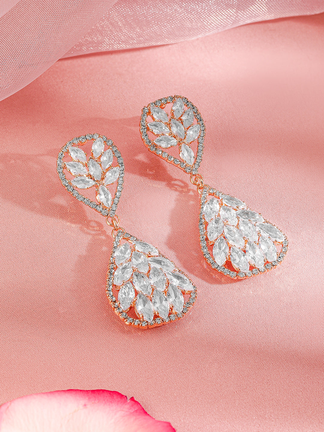 Crystal Embellished Gold Toned Dangler Earrings Gold