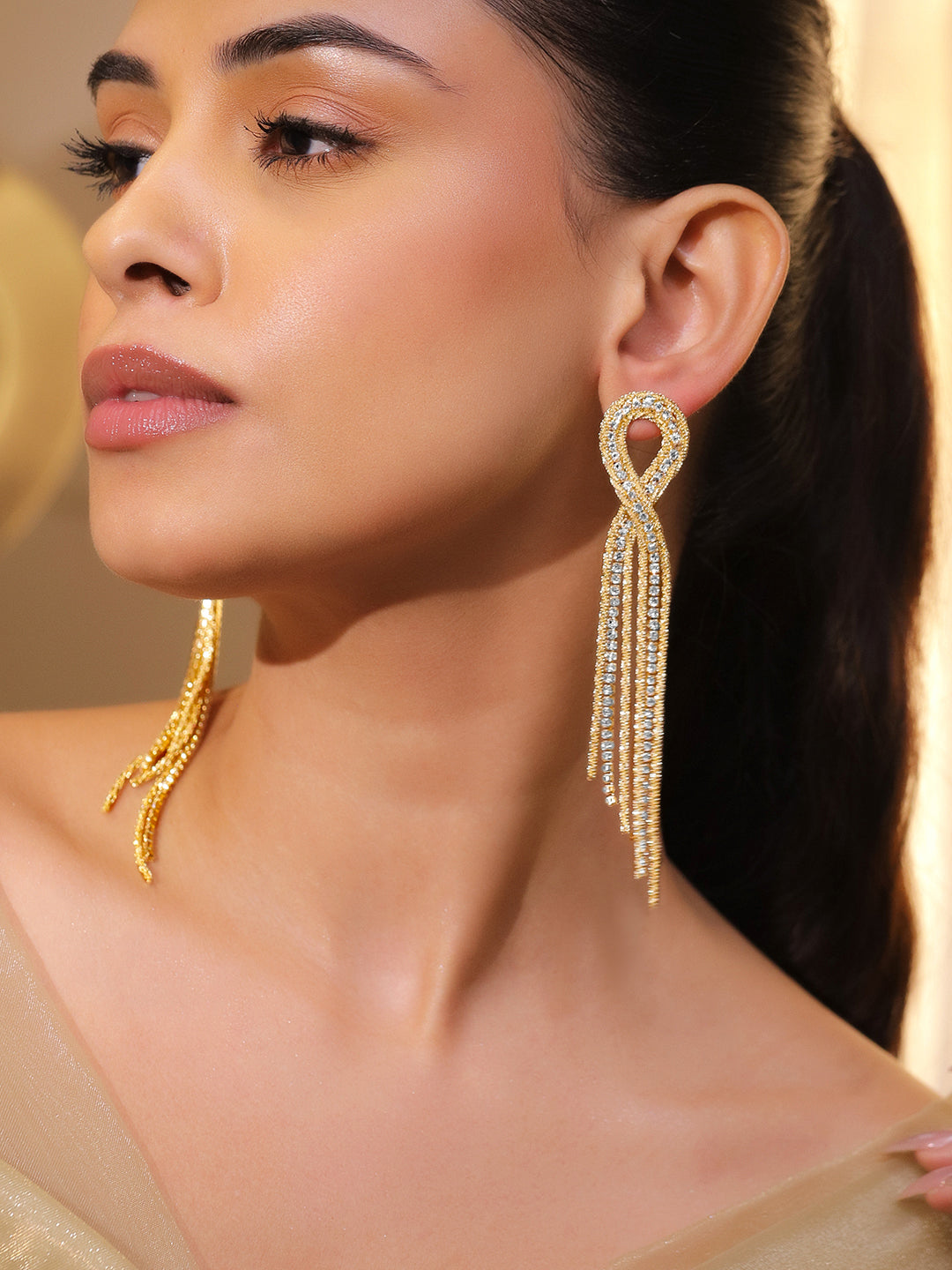Gold Toned Long Tassel Earrings フリーサイズ