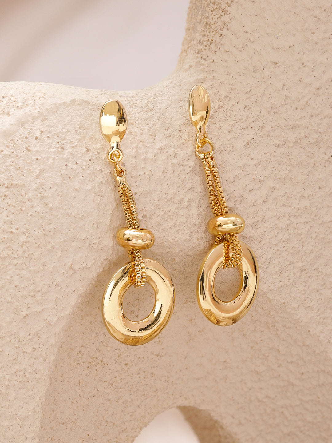Rubans 22K Gold-Plated Brass Modern Hoop Dangler Earrings with Chain & Bead Accent フリーサイズ