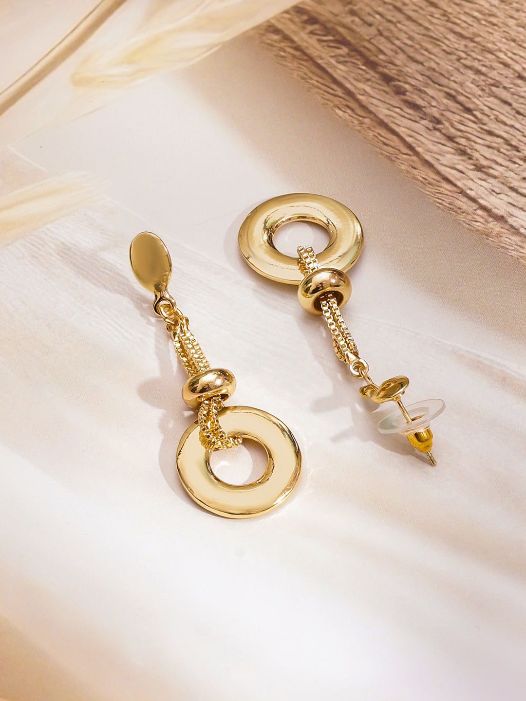 Rubans 22K Gold-Plated Brass Modern Hoop Dangler Earrings with Chain & Bead Accent フリーサイズ