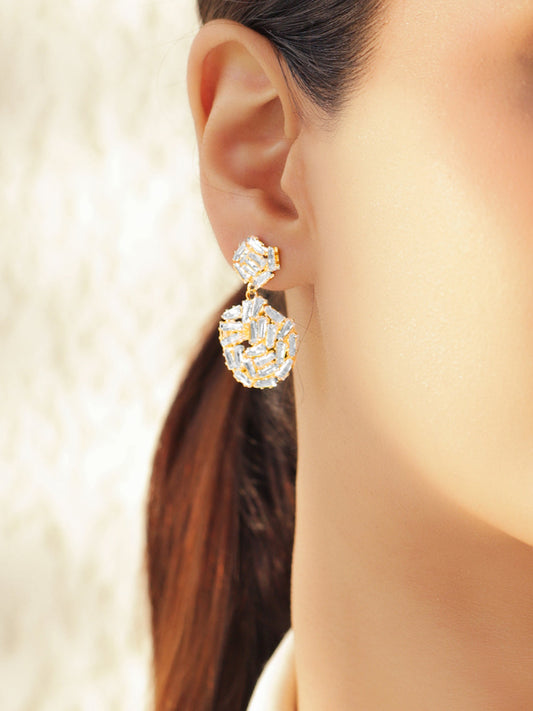 White Crystal Cut Gold Drop Earrings フリーサイズ