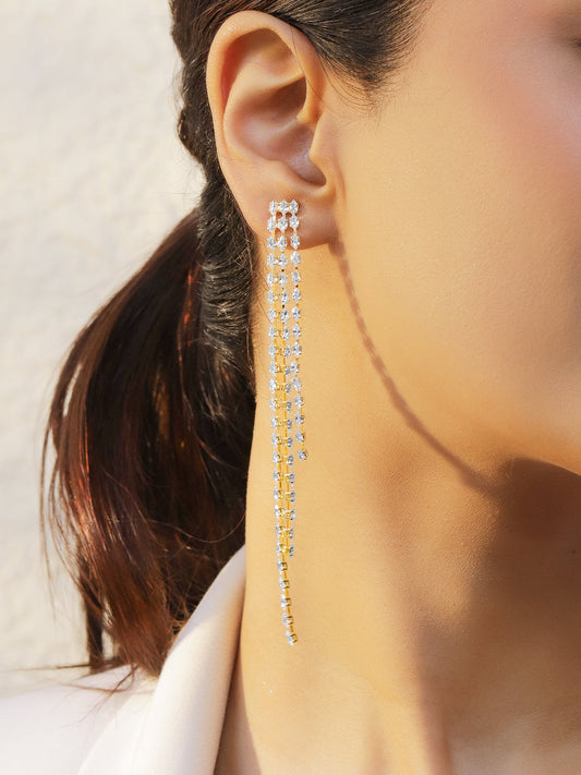 Crystal Studded Tassel Dangler Earrings フリーサイズ