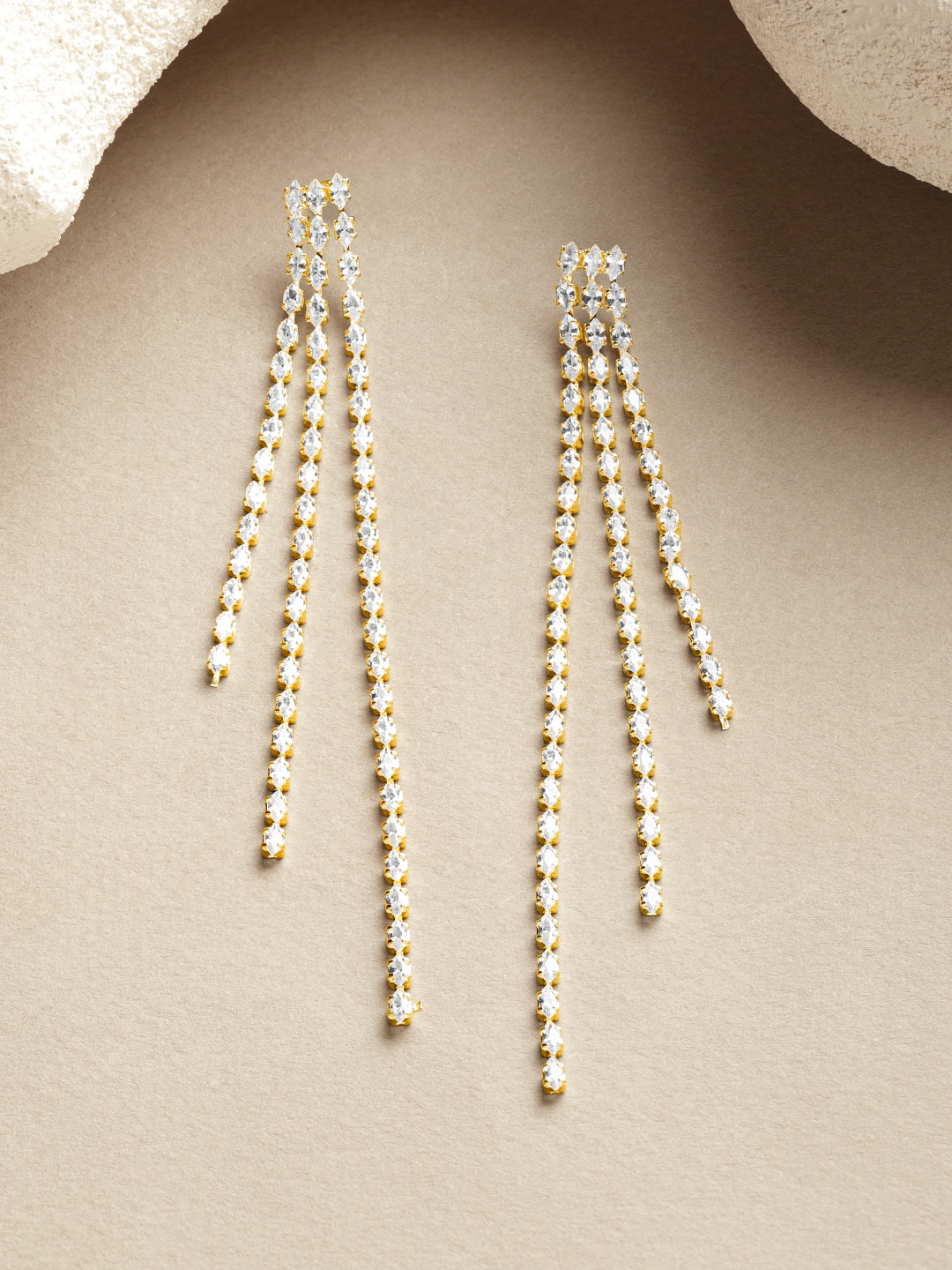 Crystal Studded Tassel Dangler Earrings フリーサイズ
