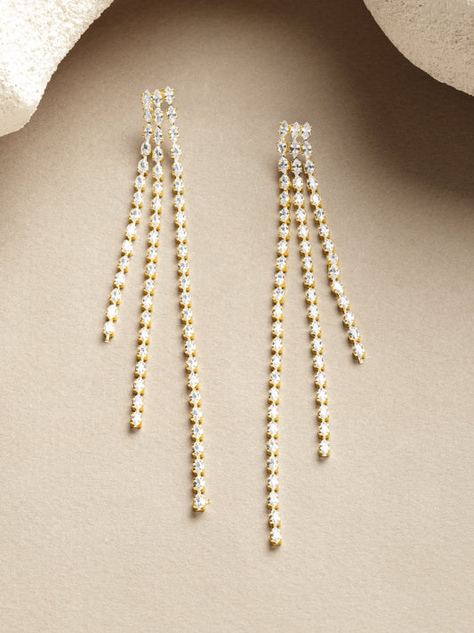 Crystal Studded Tassel Dangler Earrings フリーサイズ