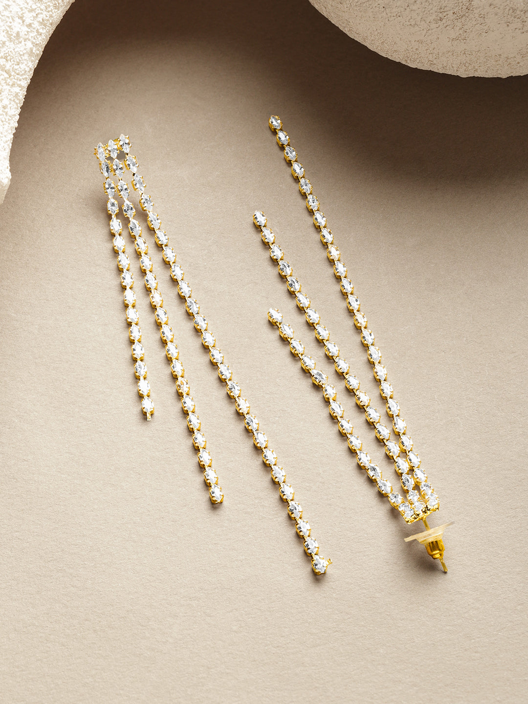 Crystal Studded Tassel Dangler Earrings フリーサイズ