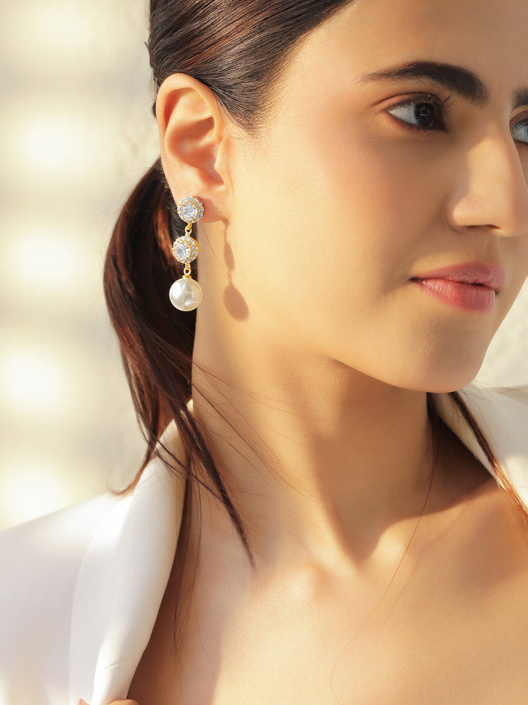 【Rubans】 Crystal Shimmering Pearl Drop Earrings｜クリスタル シマリング パールドロップ イヤリング