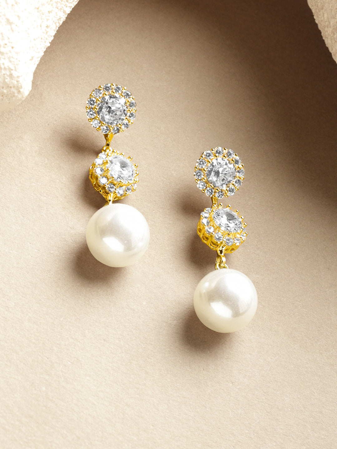 【Rubans】 Crystal Shimmering Pearl Drop Earrings｜クリスタル シマリング パールドロップ イヤリング