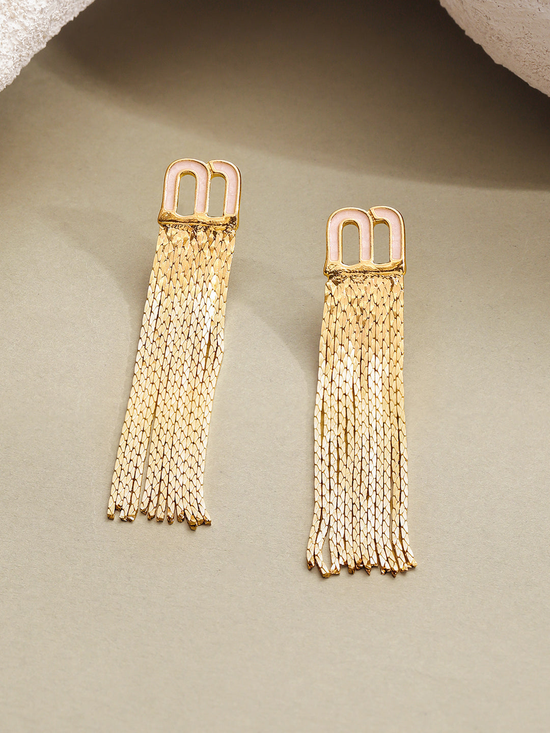 Gold Toned Tassel Chain Earrings フリーサイズ