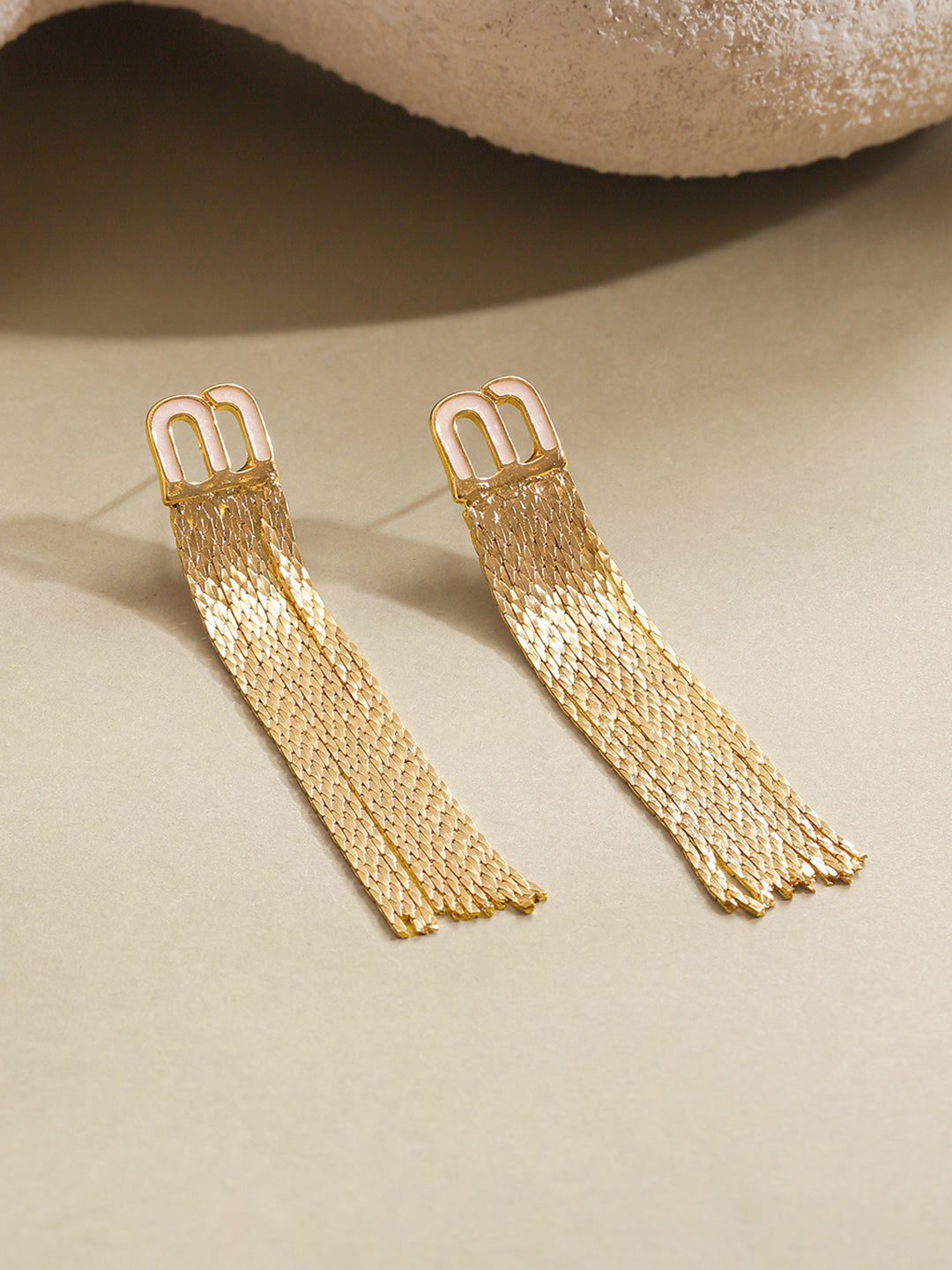 Gold Toned Tassel Chain Earrings フリーサイズ