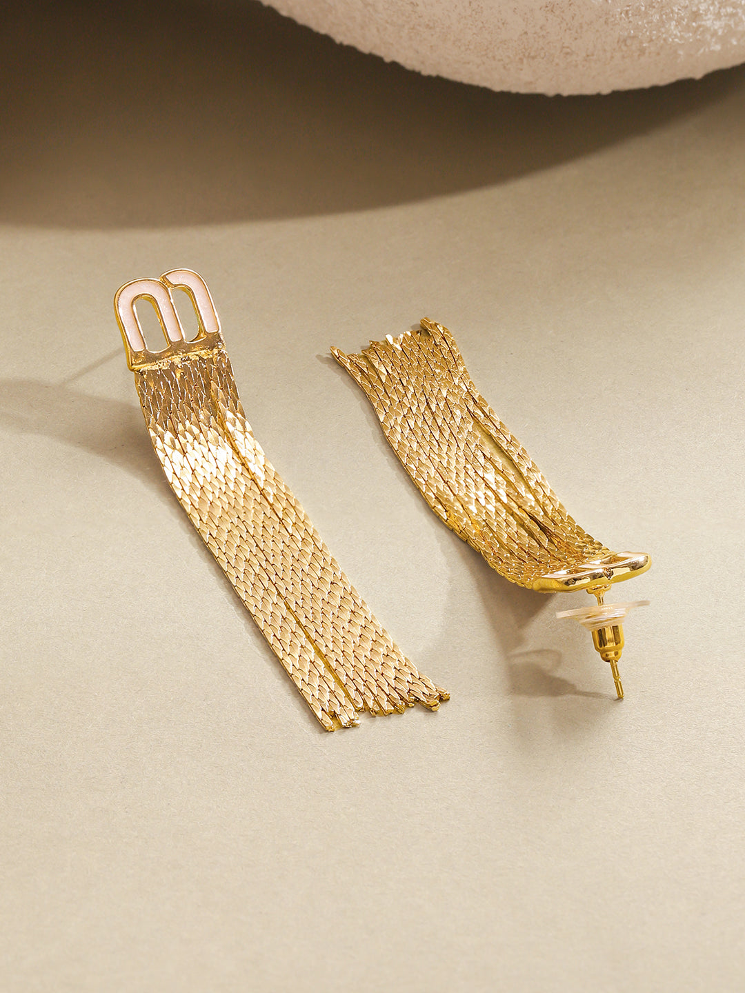Gold Toned Tassel Chain Earrings フリーサイズ