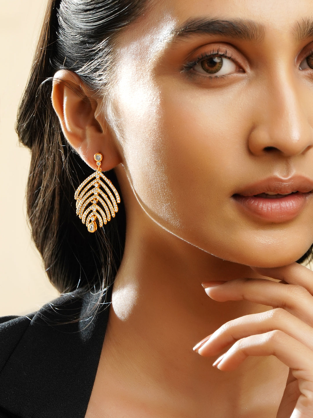 Golden Leaffall Sparkle Drop Earrings フリーサイズ