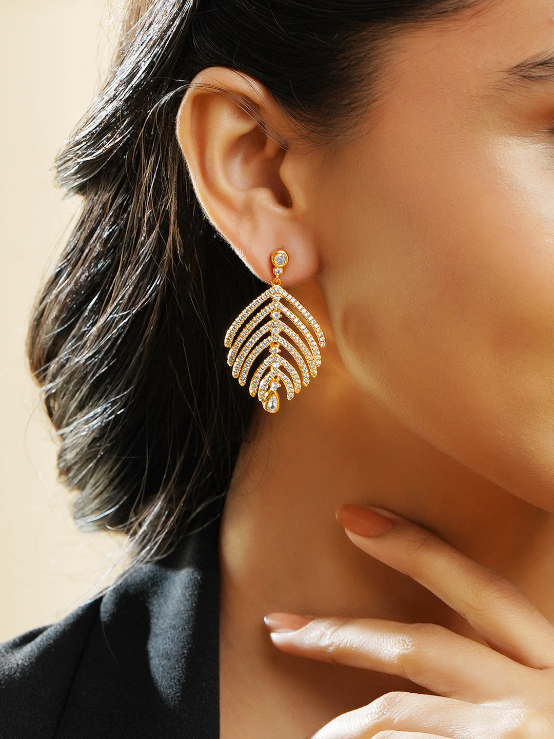 Golden Leaffall Sparkle Drop Earrings フリーサイズ