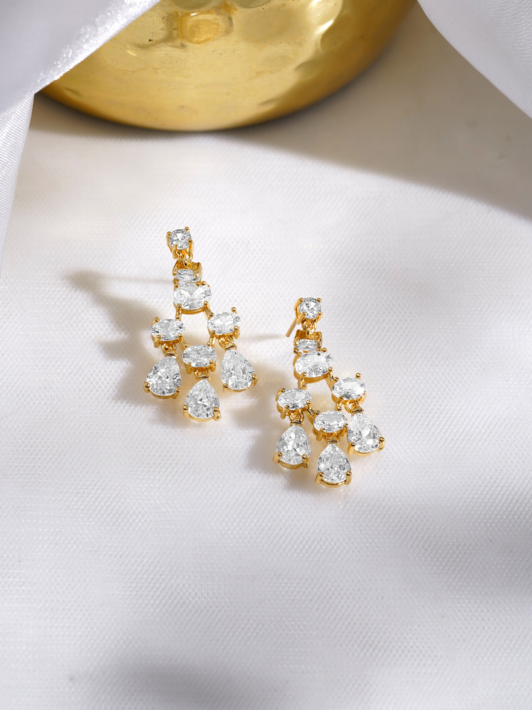 Rubans 18K Gold-Plated Clear AD Cluster Drop Earrings フリーサイズ