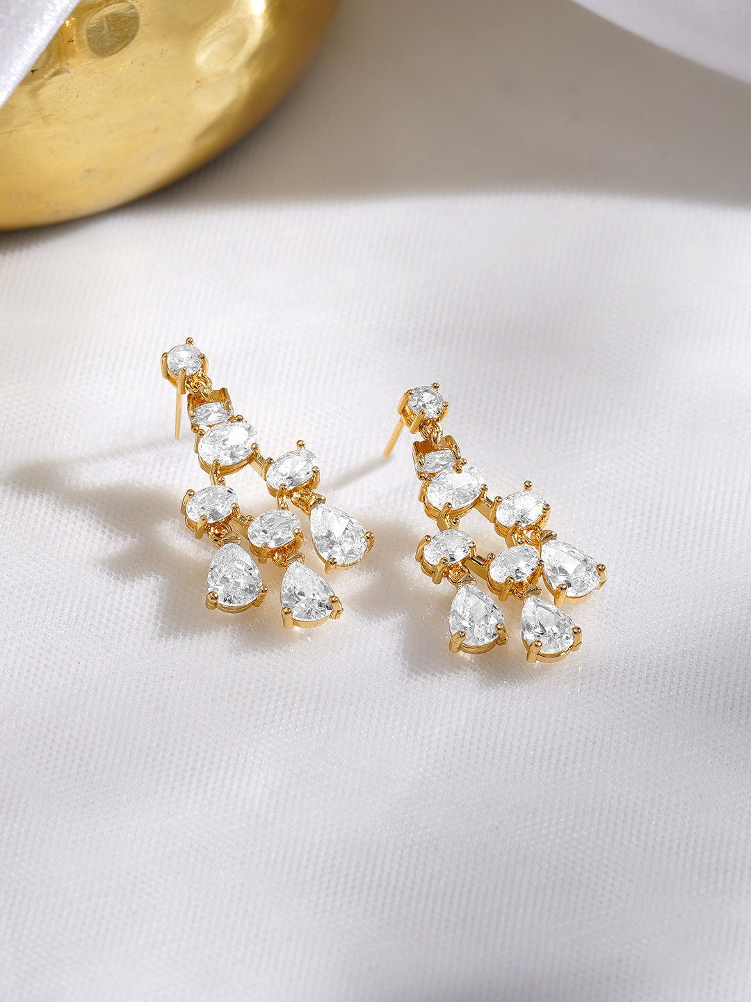 Rubans 18K Gold-Plated Clear AD Cluster Drop Earrings フリーサイズ