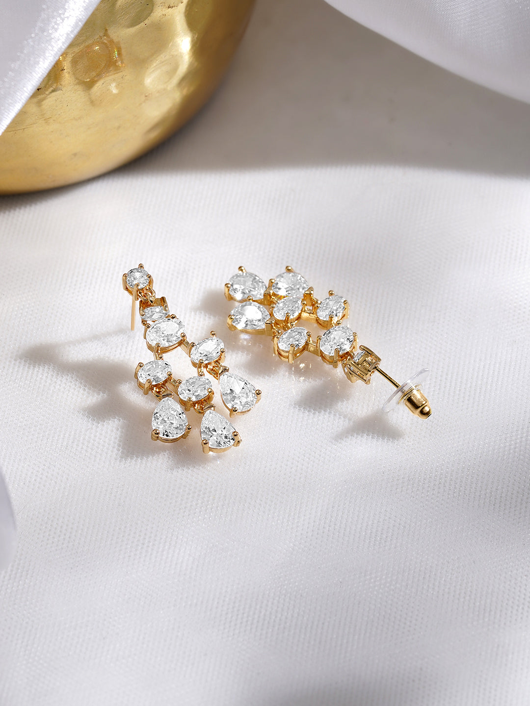 Rubans 18K Gold-Plated Clear AD Cluster Drop Earrings フリーサイズ