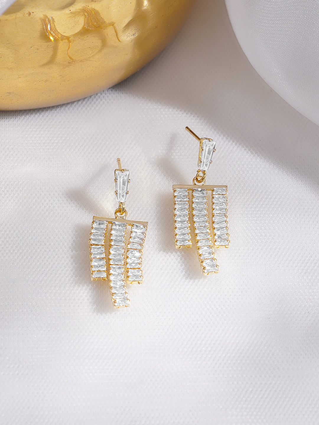 Rubans 18K Gold Plated Crystal Zirconia Embellished Multi-Tassel Statement Earrings フリーサイズ