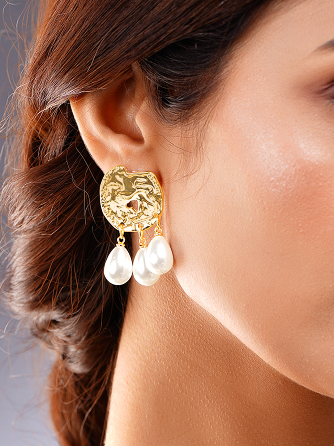 Gold Pearl Drop Statement Earrings フリーサイズ
