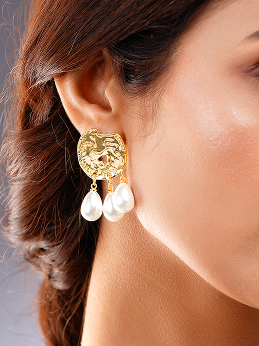 Gold Pearl Drop Statement Earrings フリーサイズ