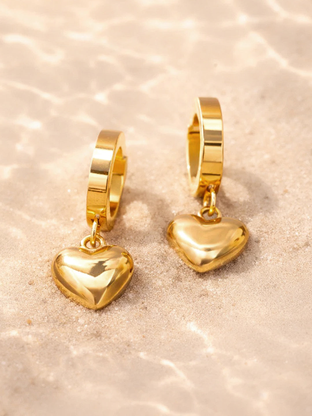 Demi Fine 18K Gold Plated Stainless steel Minimal Heart Drop Hoop Earrings Length - 2.3 cm