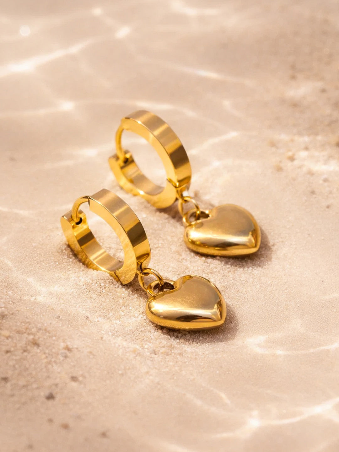 Demi Fine 18K Gold Plated Stainless steel Minimal Heart Drop Hoop Earrings Length - 2.3 cm