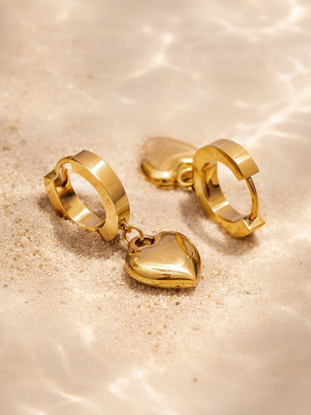 Demi Fine 18K Gold Plated Stainless steel Minimal Heart Drop Hoop Earrings Length - 2.3 cm