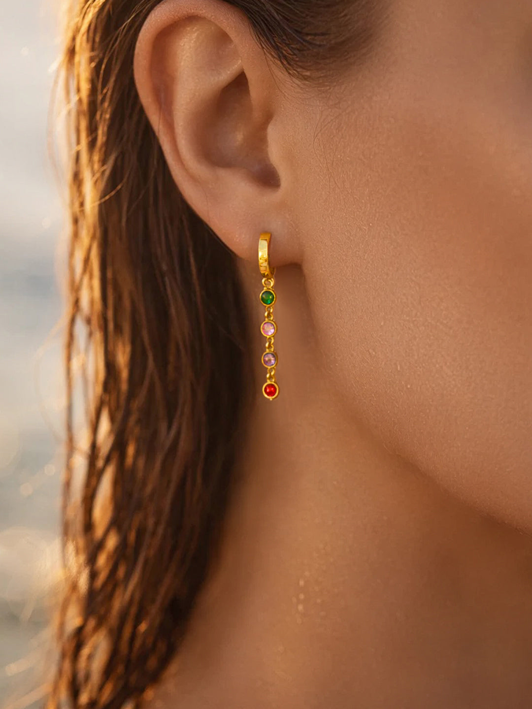 Demi Fine 18K Gold Plated Stainless steel Multi-Gem Crystal Dangler Earrings Length - 6 cm