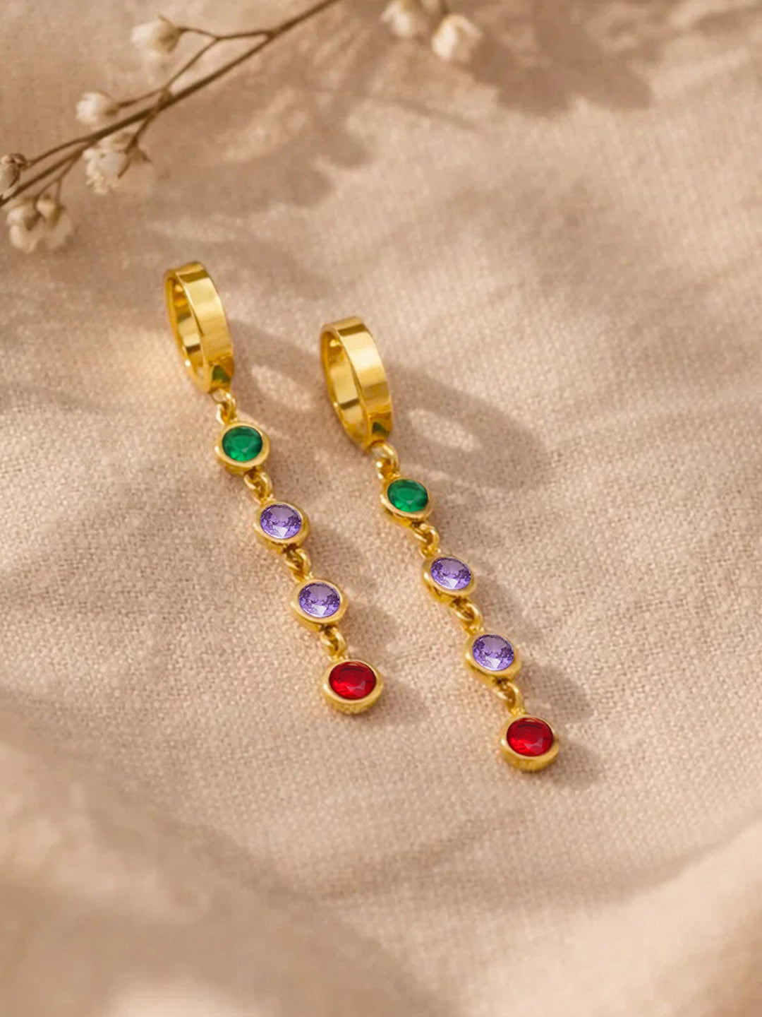 Demi Fine 18K Gold Plated Stainless steel Multi-Gem Crystal Dangler Earrings Length - 6 cm