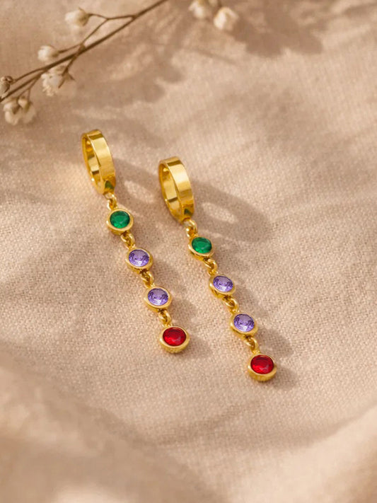 Demi Fine 18K Gold Plated Stainless steel Multi-Gem Crystal Dangler Earrings Length - 6 cm