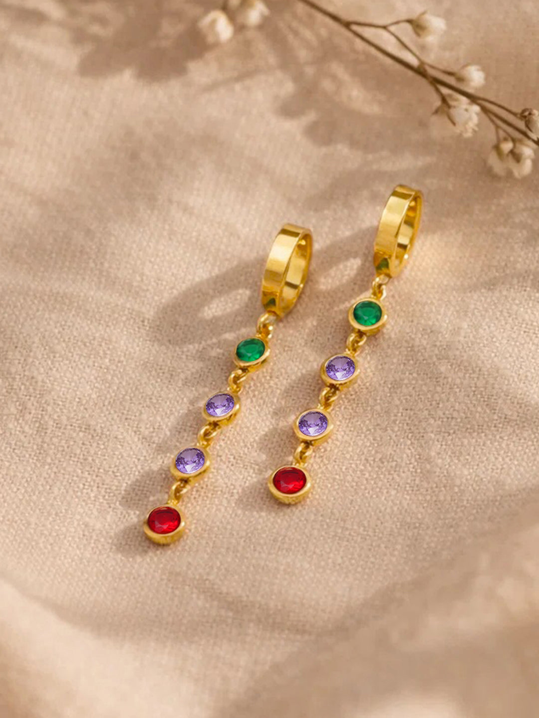 Demi Fine 18K Gold Plated Stainless steel Multi-Gem Crystal Dangler Earrings Length - 6 cm