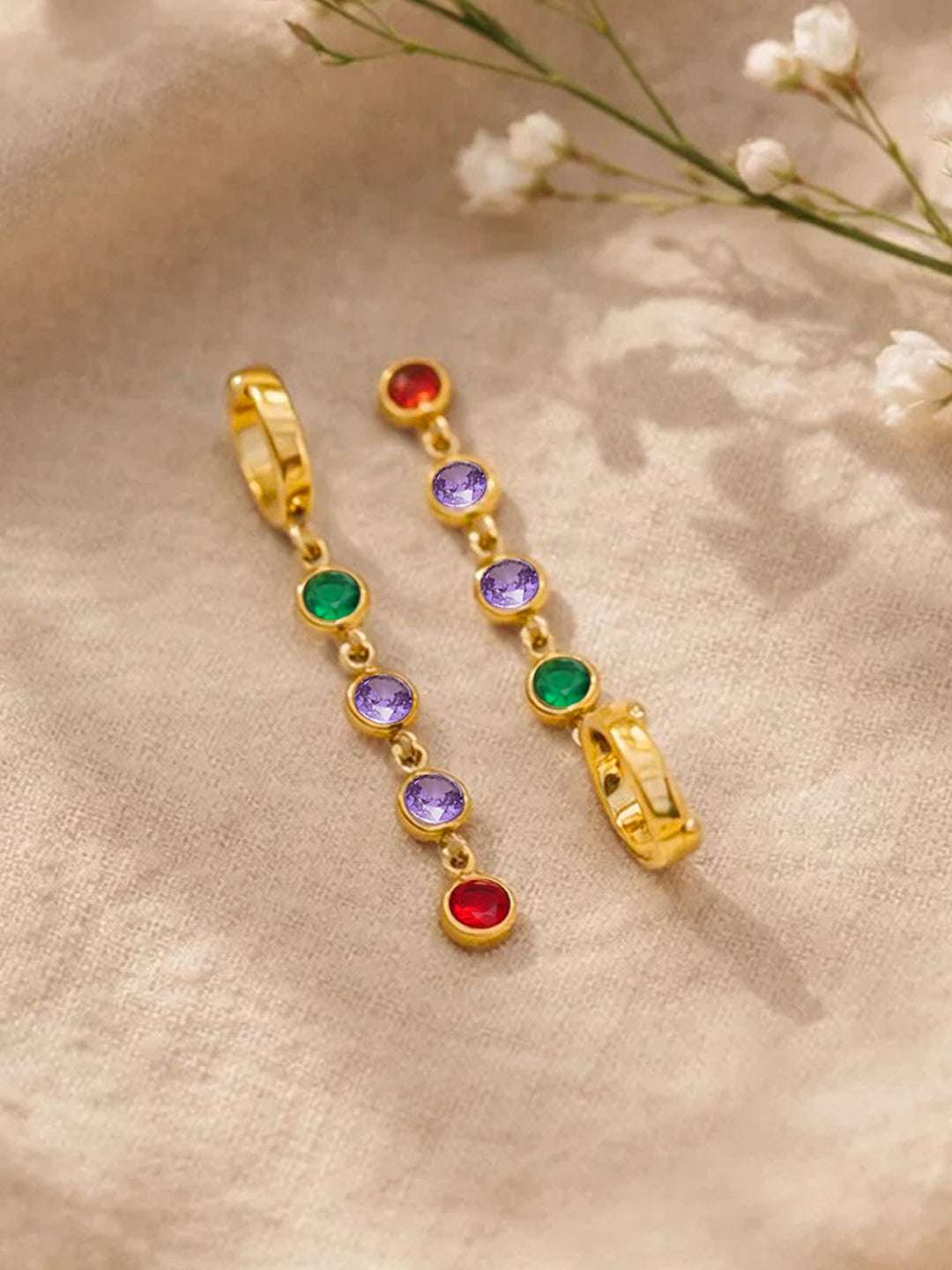 Demi Fine 18K Gold Plated Stainless steel Multi-Gem Crystal Dangler Earrings Length - 6 cm