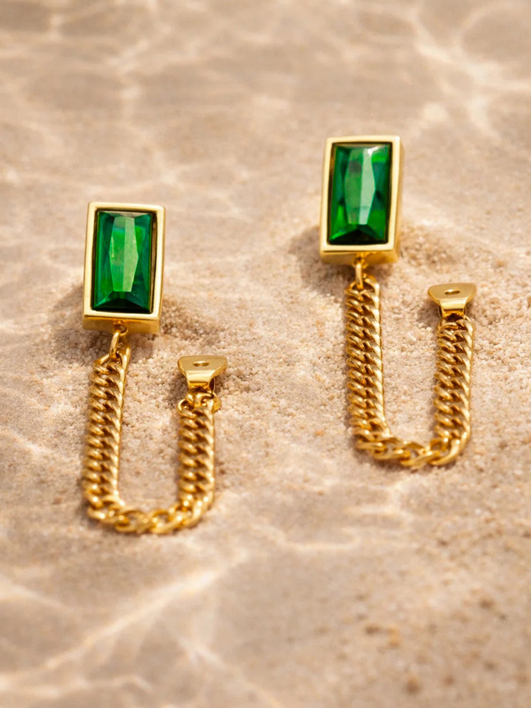Demi Fine 18K Gold Plated Stainless steel Emerald Chain Loop Dangler Earrings Length - 5 cm