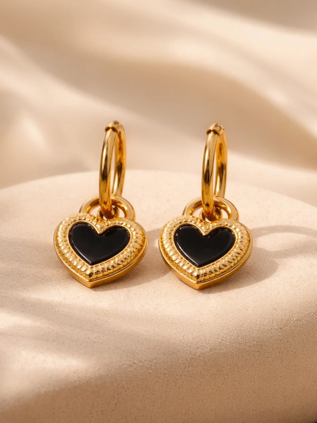Demi Fine 18K Gold Plated Stainless steel Reversible Heart Drop Hoops Length - 3 cm
