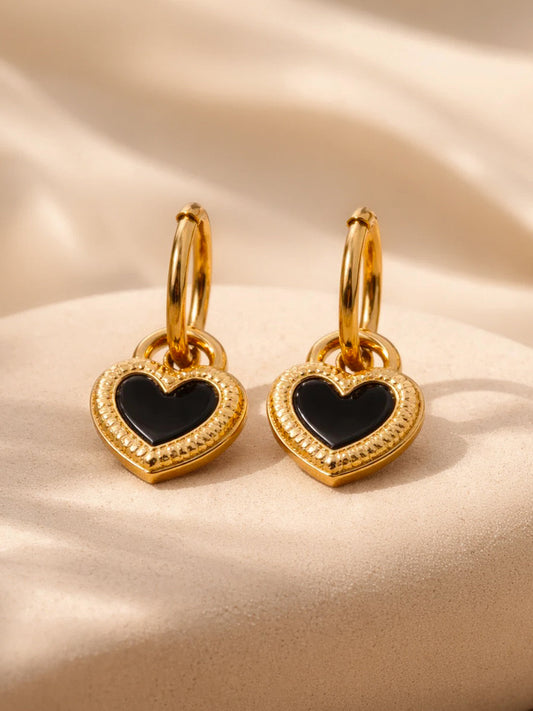 Demi Fine 18K Gold Plated Stainless steel Reversible Heart Drop Hoops Length - 3 cm