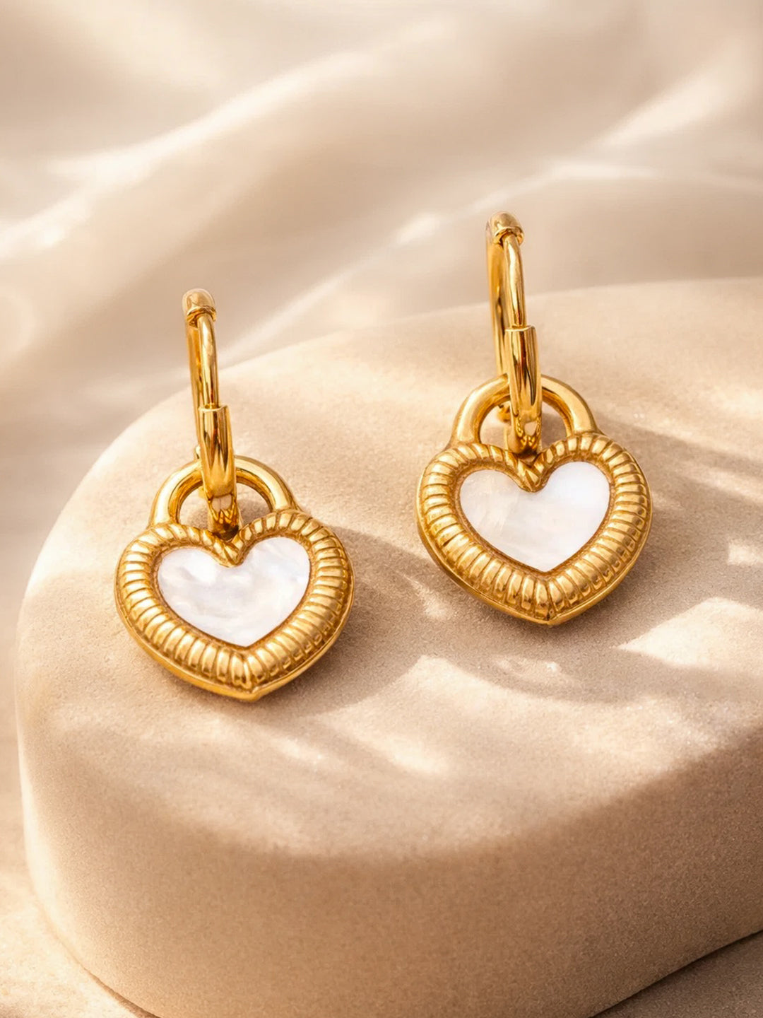 Demi Fine 18K Gold Plated Stainless steel Reversible Heart Drop Hoops Length - 3 cm