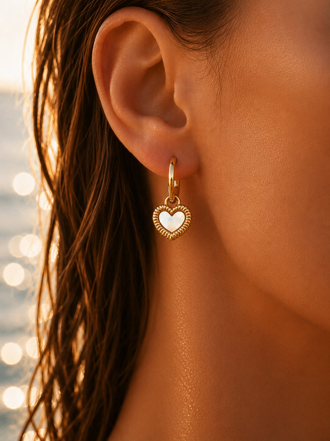Demi Fine 18K Gold Plated Stainless steel Reversible Heart Drop Hoops Length - 3 cm