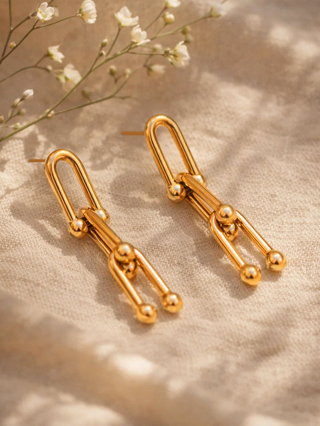 Demi Fine 18K Gold Plated Stainless steel Geometric Link Chain Drop Earrings Length - 3.7 cm