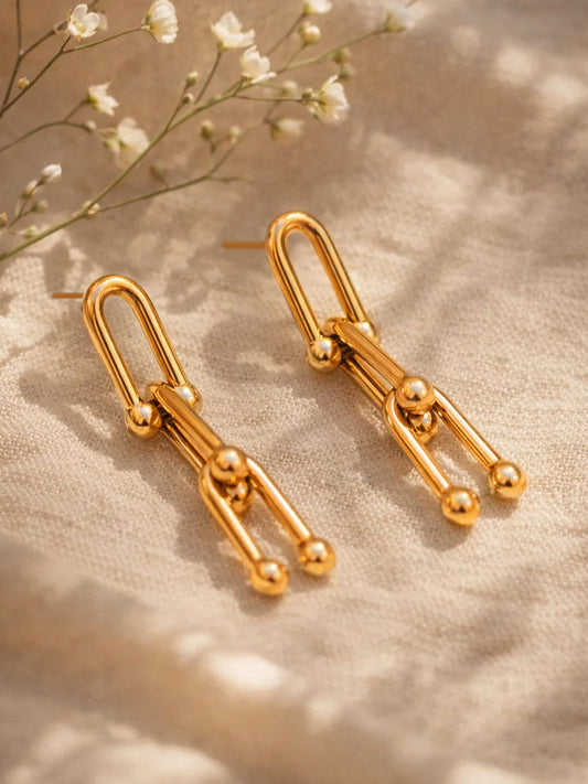Demi Fine 18K Gold Plated Stainless steel Geometric Link Chain Drop Earrings Length - 3.7 cm